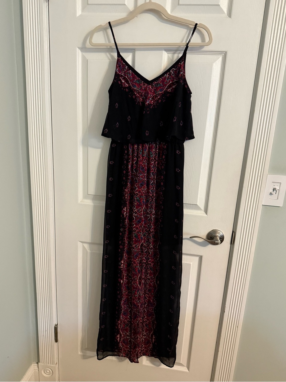Express Black Maxi Dress with Burgundy Print